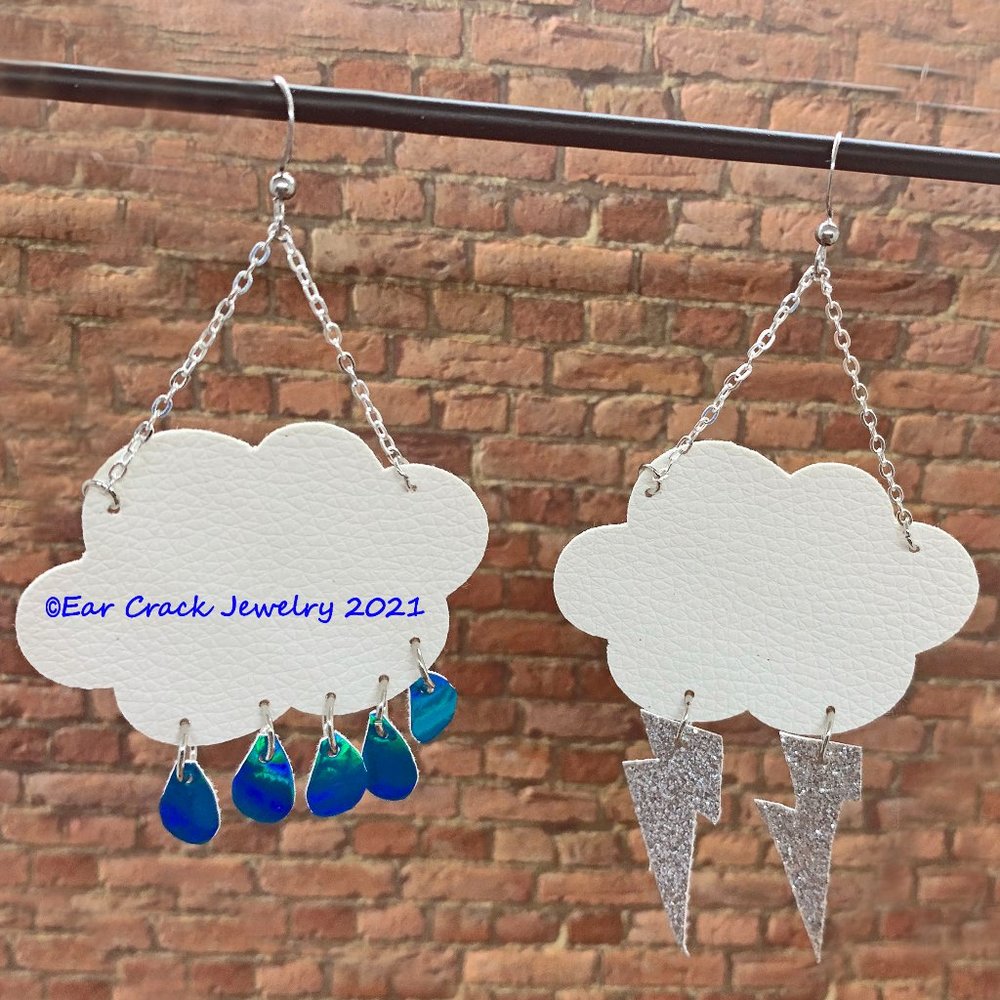 Handmade - Faux Leather Rainy Day Dangle Earrings